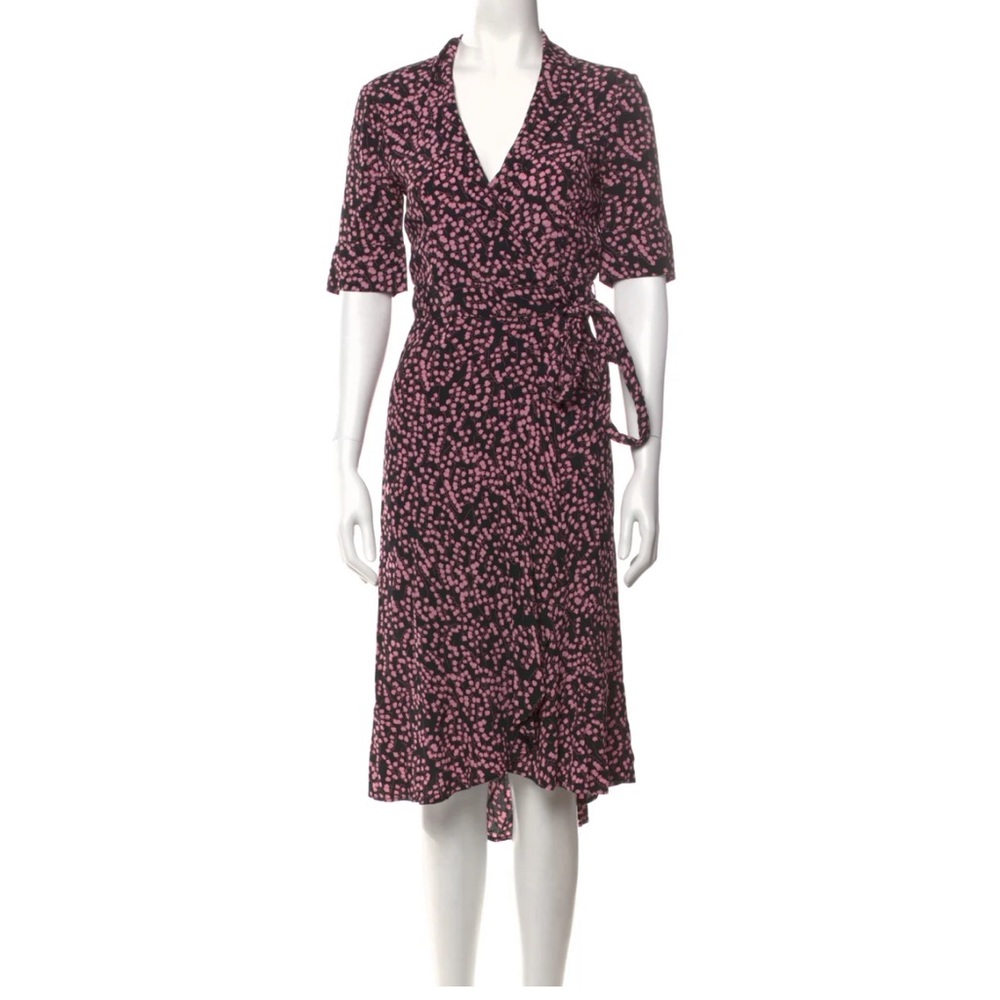NWT GANNI Black and Pink Floral Midi Wrap dress sz 36 EU/ US 4